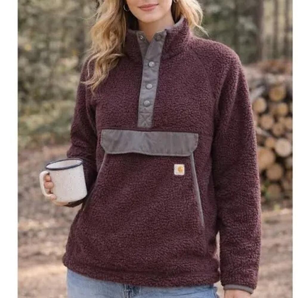Carhartt Women's Relaxed Fit Quarter-Snap Fleece Pullover in Blackberry Size M